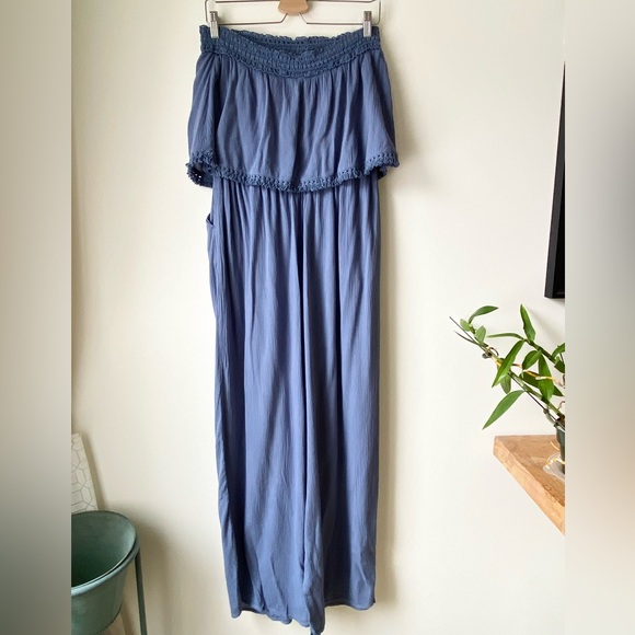 Aerie dusty blue strapless flowy jumpsuit - Picture 11 of 16